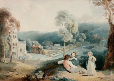 Enfants dans un paysage avec église - Henry James Richter